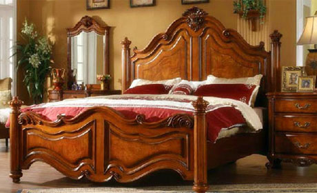 
德福堡古典实木雕花柱子双人床